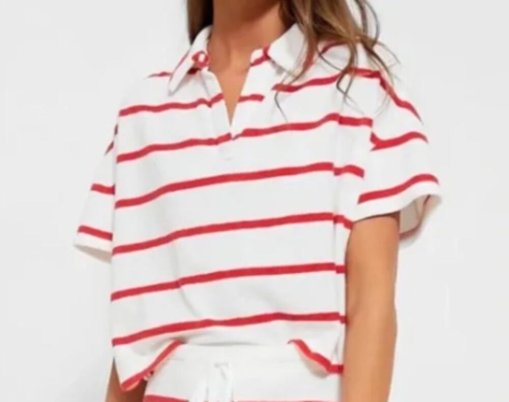 Vineyard Vines Terry Towel Relaxed Polo Shirt Short Sleeve Red White Size Small